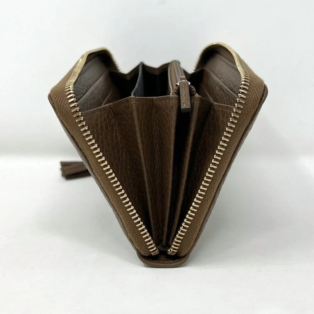 Gucci Brown Leather Zip Around Wallet Bamboo Tassel Large‎